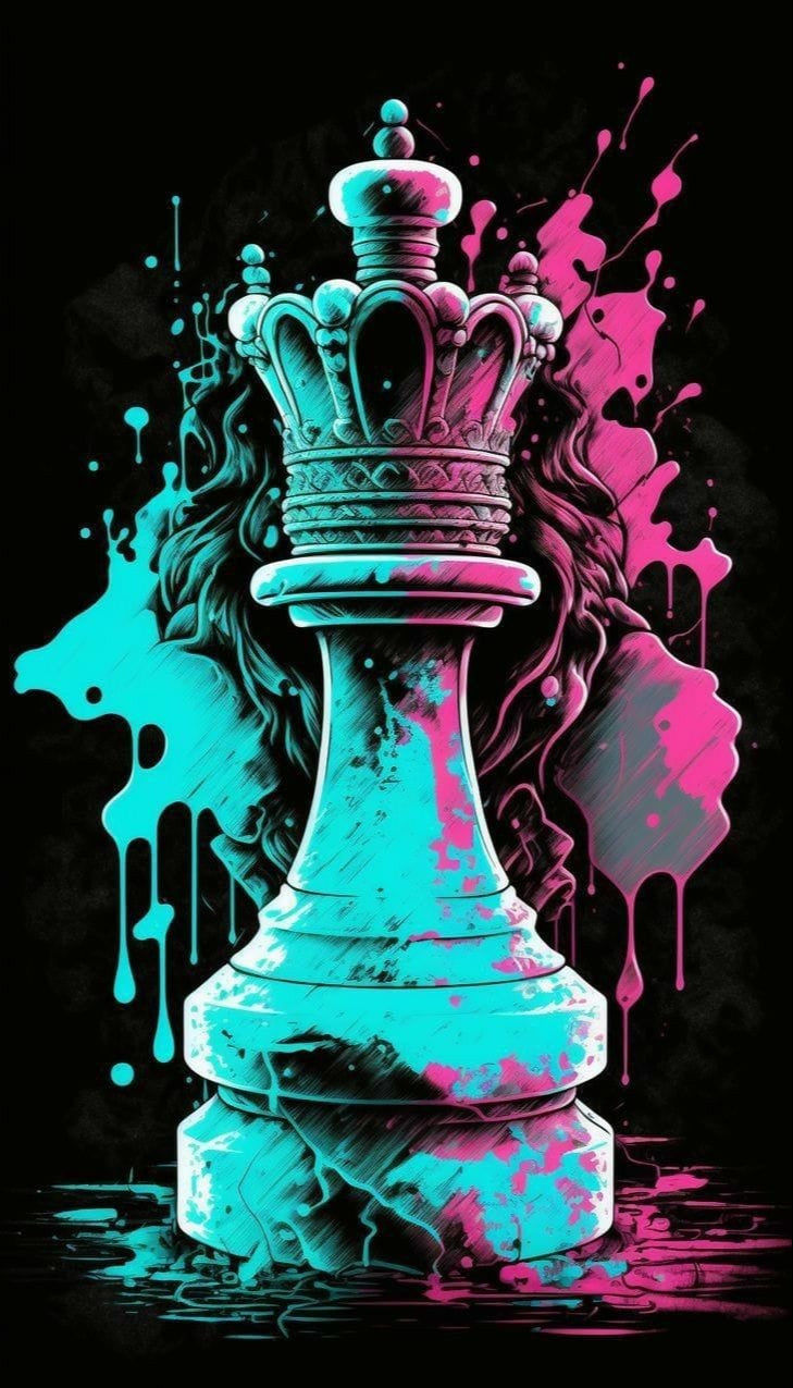 Oversized Black Sweatshirt with Neon King Chess Graphic