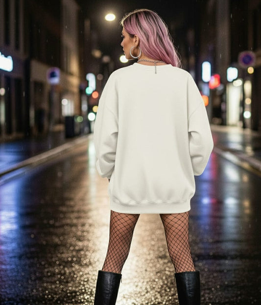 Off white Oversized Sweatshirt – Neon King Chess Print