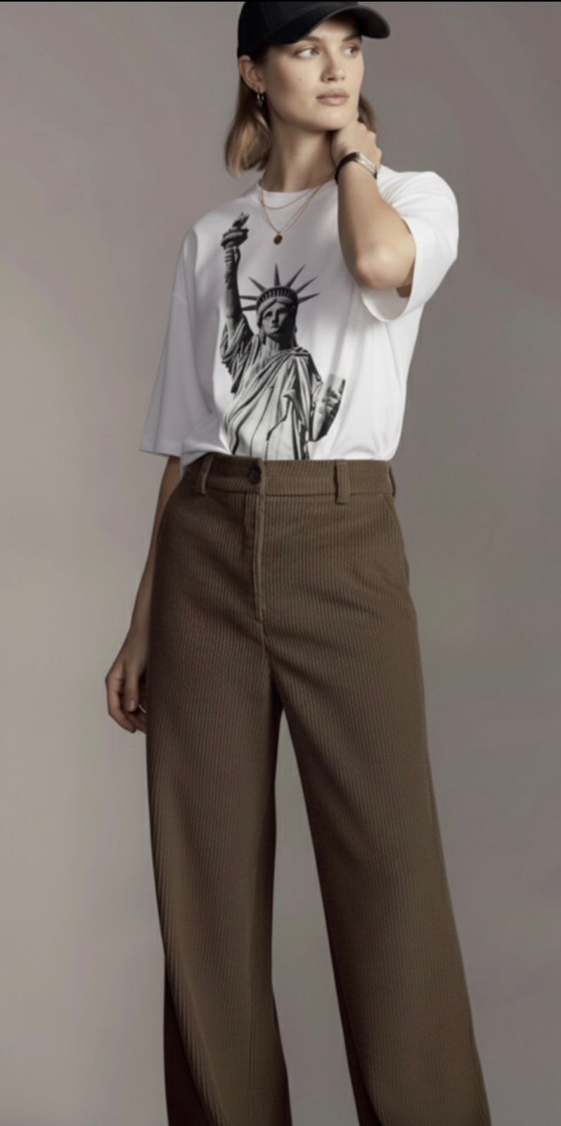 Oversized Black Statue of Liberty Print Graphic T-Shirt for Unisex