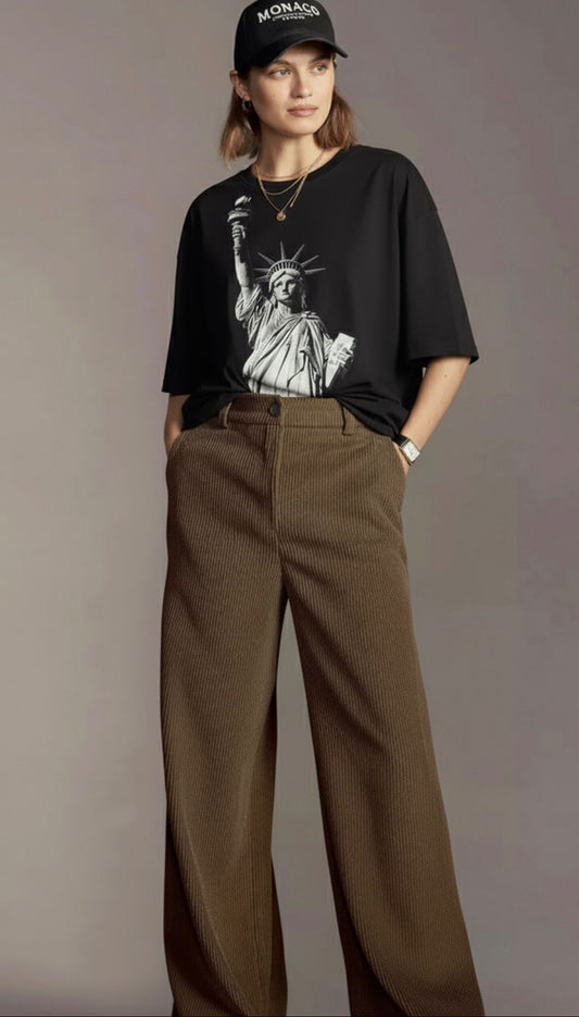 Oversized Black Statue of Liberty Print Graphic T-Shirt for Unisex