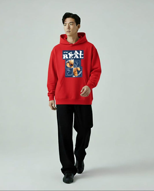 Red Oversized Hoodie for Men | Stay Real Graphic Streetwear