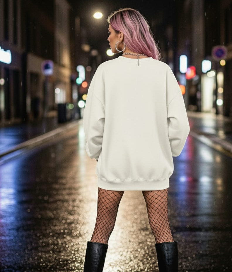 Off white Oversized Sweatshirt – Neon King Chess Print