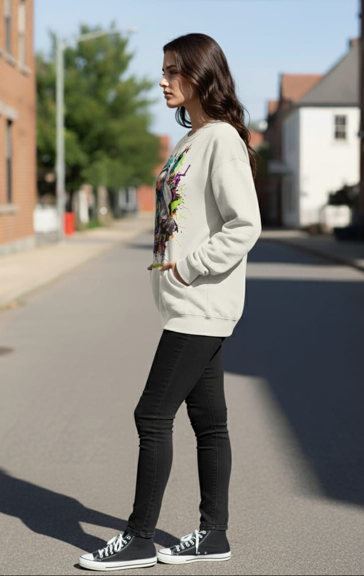 Off White Oversized Sweatshirt – Graffiti Street Dancer Print