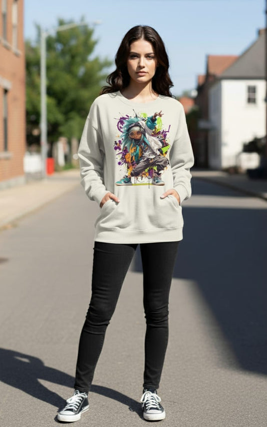 Off White Oversized Sweatshirt – Graffiti Street Dancer Print