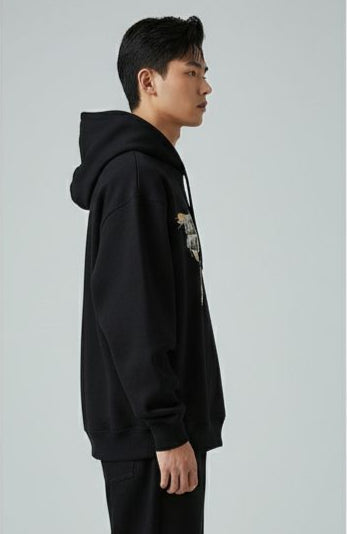 Black Oversized unisex Hoodie with World Map Graphic
