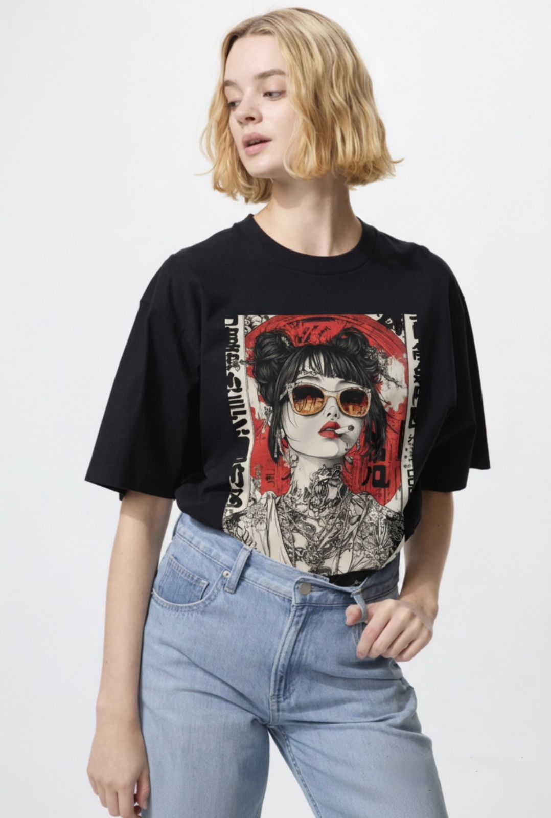 Trendy Oversized Black Graphic T-Shirt