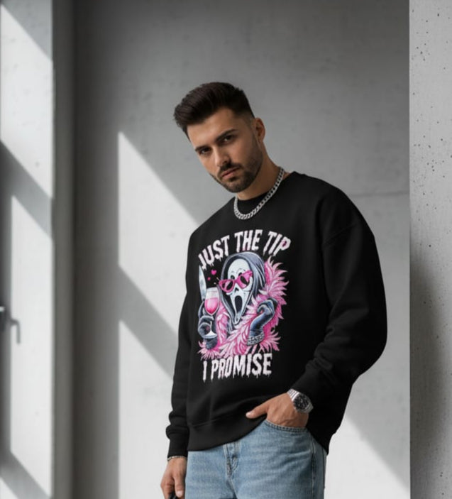 Scream Ghostface 'Just the Tip' Black Crewneck Sweatshirt | Unisex, Men's & Women's Fit