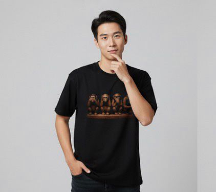 Men's Oversized "Modern Wise Monkeys" Black T-Shirt - Premium Cotton Streetwear