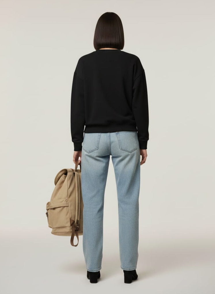 Black Graphic Sweatshirt – Casual Oversized Fit, Long Sleeve Pullover